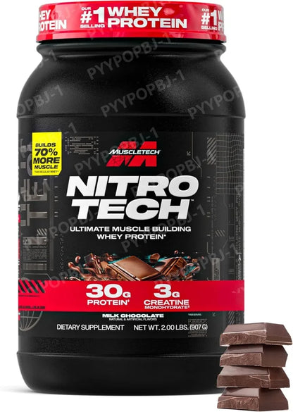 Muscletech Whey Protein Powder Milk Chocolate 2 Pound Nitro Tech Ultimate Muscle Building Formula with Whey Protein Isolate