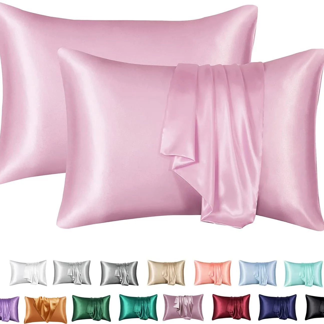 2pcs Satin Pillowcase for Skin and Hair, Satin Pillow Cases Set of 2 Soft Breathable Smooth Cooling Pillow Covers for Sleeping