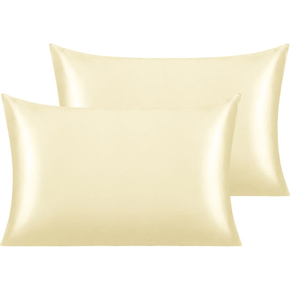 Satin Pillowcase for Hair and Skin Care Standard Queen Washable Pillow Covers Set of 2 with Envelope Closure Gifts for Women Men