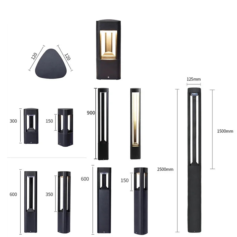Outdoor LED Bollard Landscape Light Black Garden Pathway Lighting Fixtures Floor Lawn Lamp for Pillar Driveway Patio Yard Decora