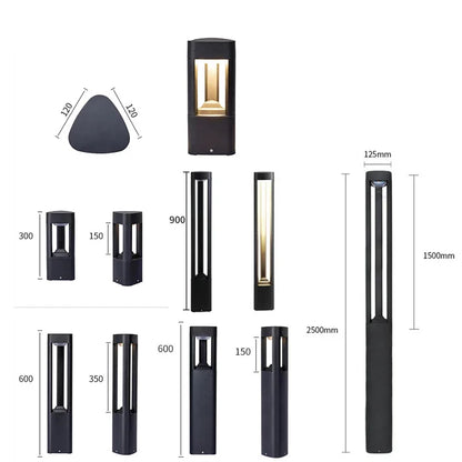 Outdoor LED Bollard Landscape Light Black Garden Pathway Lighting Fixtures Floor Lawn Lamp for Pillar Driveway Patio Yard Decora
