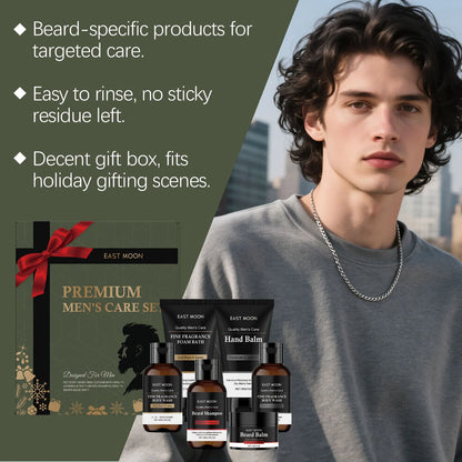 Men's Personal Care Set Beard Shampoo & Balm Set Body Wash Hand Balm Christmas Gift Set for Men Nourishing Skin Care Box Set