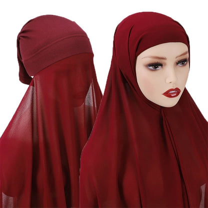 Stylish Muslim Women Bonnet with Rope Shawl Convenient Elastic Underscarf Islam Inner Hijab Cover Headwrap N58F