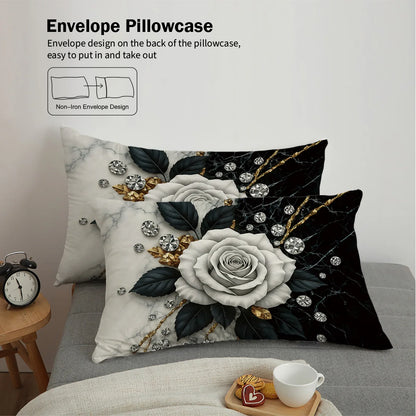 3pcs rose pattern bedding set, for women and adult's bedroom, 1*quilt cover+2*pillowcase, for single, queen bed