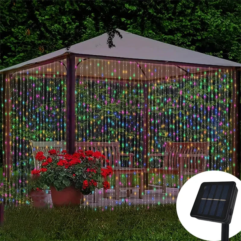 Solar Curtain Light LED Outdoor Waterproof 600leds Garland Decor String Lights Yard Christmas Fairy Wedding Party Terrace Garden