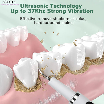 CMH Electric Tooth Cleaning Device Ultrasonic 37kHz Stain Remover Multi-Mode Dental Care Tool with 2 Replaceable Cleaning Heads
