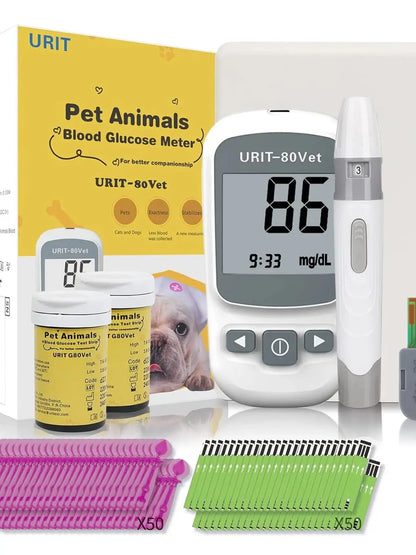 Glucose Monitoring Kit for Dogs & Cats, Pet Blood Sugar Monitor with Pain-Free & Easy Shuttle, No-Coding Kits with 50 Strips