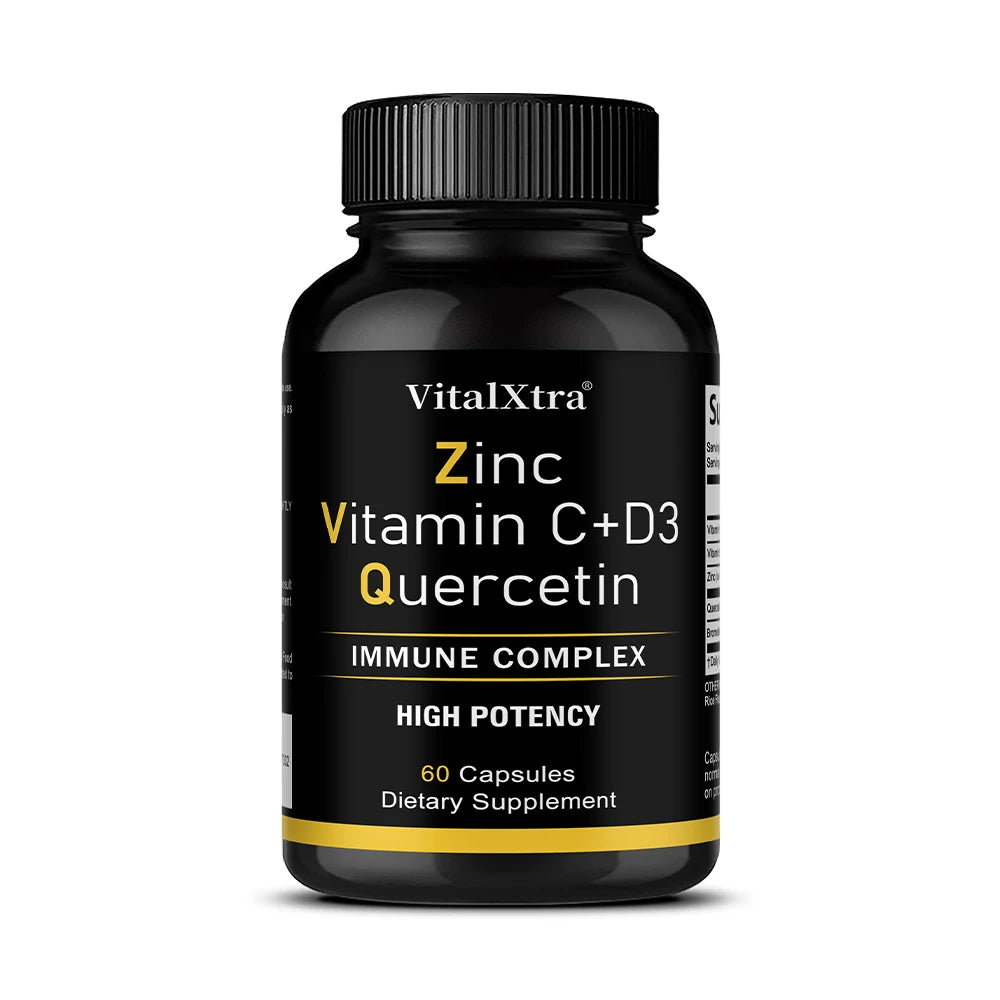 Zinc Quercetin 500 Mg with Vitamin C, Vitamin D3, and Bromelain, A High Potency Immune Support Supplement