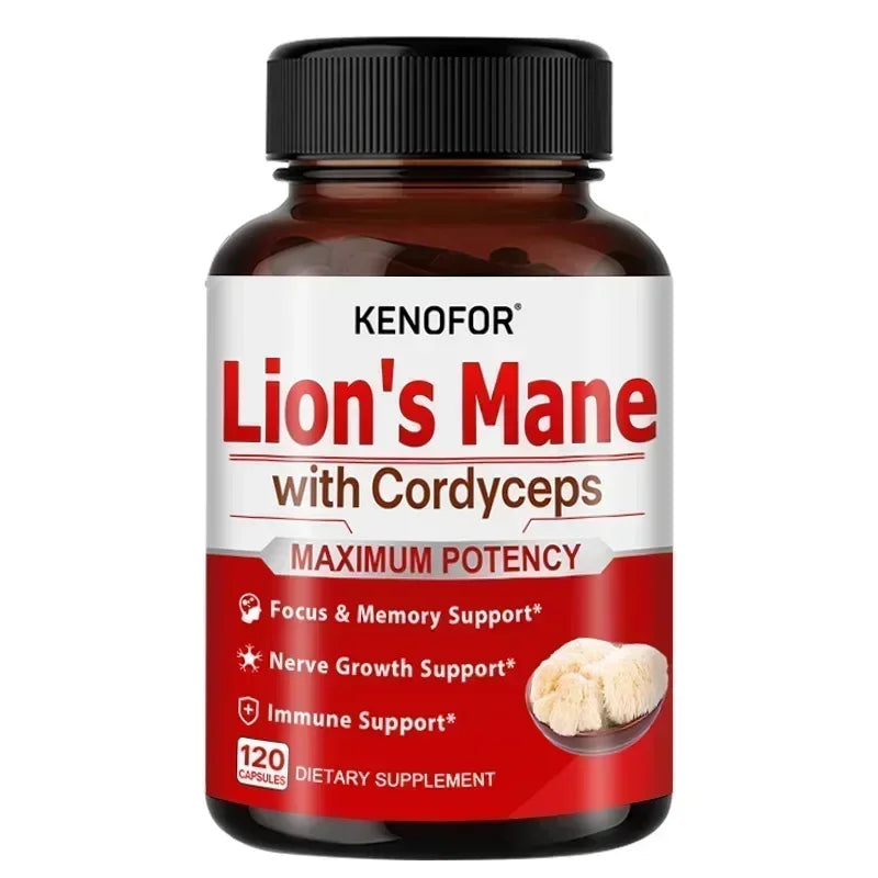 Lion's Mane - Supplement Capsules for Brain Health, Support for Focus, Memory Function - Immune & Nervous System Supplement