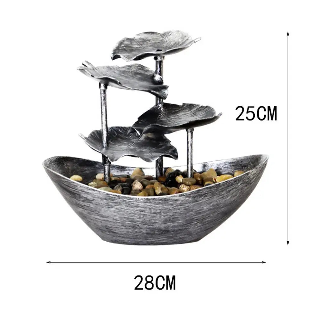 Tabletop Water Fountain 4-Tier Lotus Leaf Small Waterfall Fountain USB Desk Fountain Automatic Pump With Power Switch Home Decor