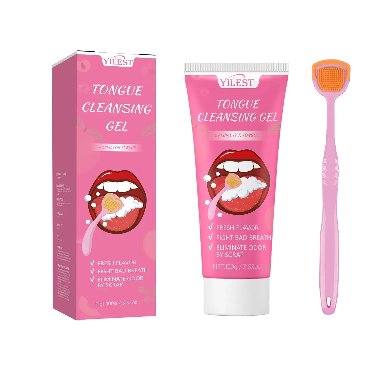 100g Tongue Cleaning Gel with Brush Oral Care Removal Odor Health Fresh Breath Care Dental Hygiene Tools Coating Cleaning Kit