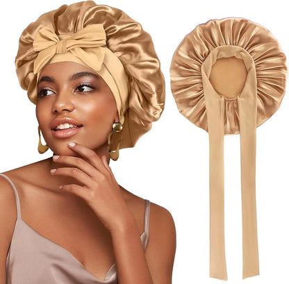 Large Silk Bonnet, Satin Bonnets for Women, Silky Sleep Cap with Tie Band, Braid Bonnet for Sleeping Curly Hair, Silk Hair Wrap,