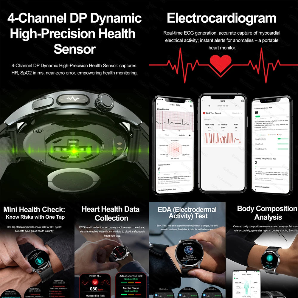 New Smart Watch High precision air pump1.56‘’ AMOLED Display ECG Comprehensive Sleep Monitoring Health BT Talk NFC Airbag Stra