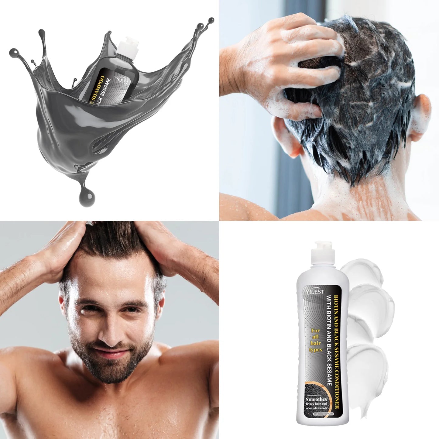 Biotin & Black Sesame Shampoo Conditioner Set Hair Repair Treatment Nourishing & Strengthening 450ml x 2 for All Hair Types