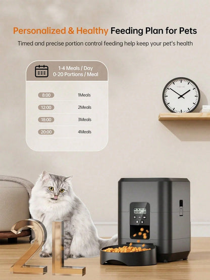 Automatic Pet Feeder, Timed Food Dispenser, 1-4 Meals Per Day, Suitable For Cats & Small , 2L Capacity, Suitable For Dry Food