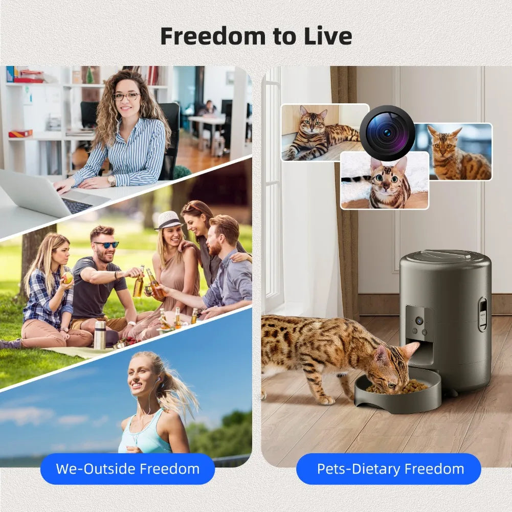 2L Pet Feeder with Camera Video Automatic Cat Feeder with WIFI Remote Control Timing Quantitative Smart Dog Food Dispenser