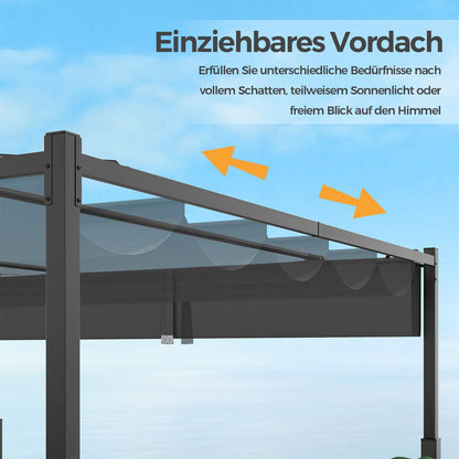 Pergola with sliding roof, 3.1x3.1 m pavilion waterproof stable winter resistant, garden pavilion with sturdy metal pillars for terrace