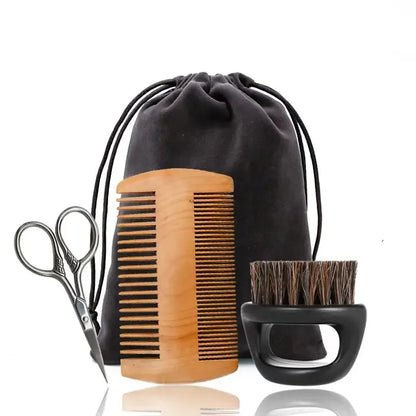 Boar Bristle Wood Beard Brush Kits With Gift Bag Professional Soft Hairdresser Shaving Brush Comb Set Men Mustache Combs