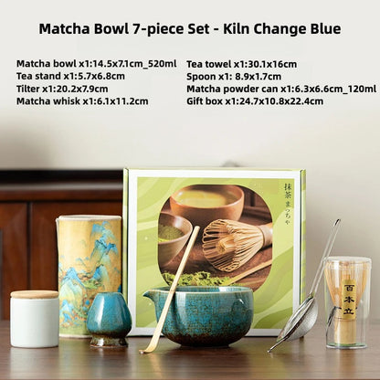 Japanese Matcha Set 7pc Glazed Bowl Whisk Brush Tea Powder Can Complete Tea Ceremony Tools Starter Kit With Full Accessories