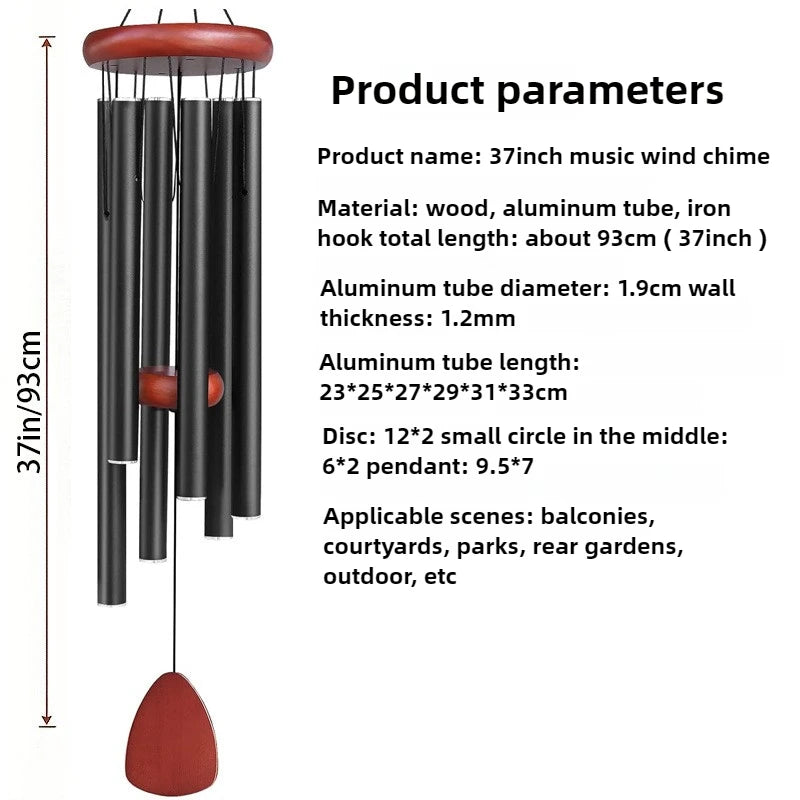 Courtyard Metal Wind Chime Home Outdoor Atmosphere Pendant Classic Metal Aluminum Tube 37 Inch Large-sized Wind Chime Gift New
