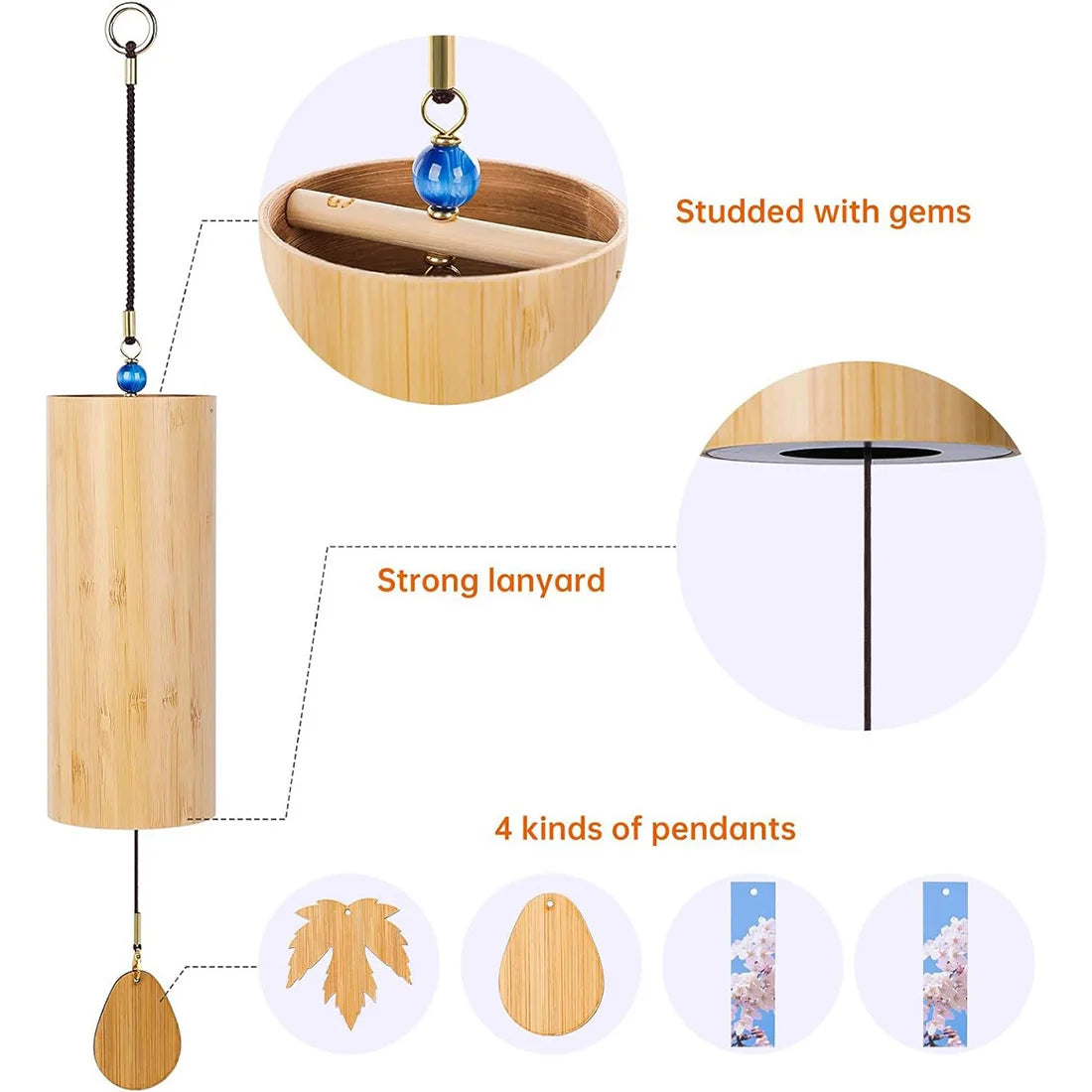4 Chord Bamboo Wind Chimes,C G F D Chord Windbell Chime Bells,Gift for Music Lovers, Hanging Ornaments for Outdoors Courtyard