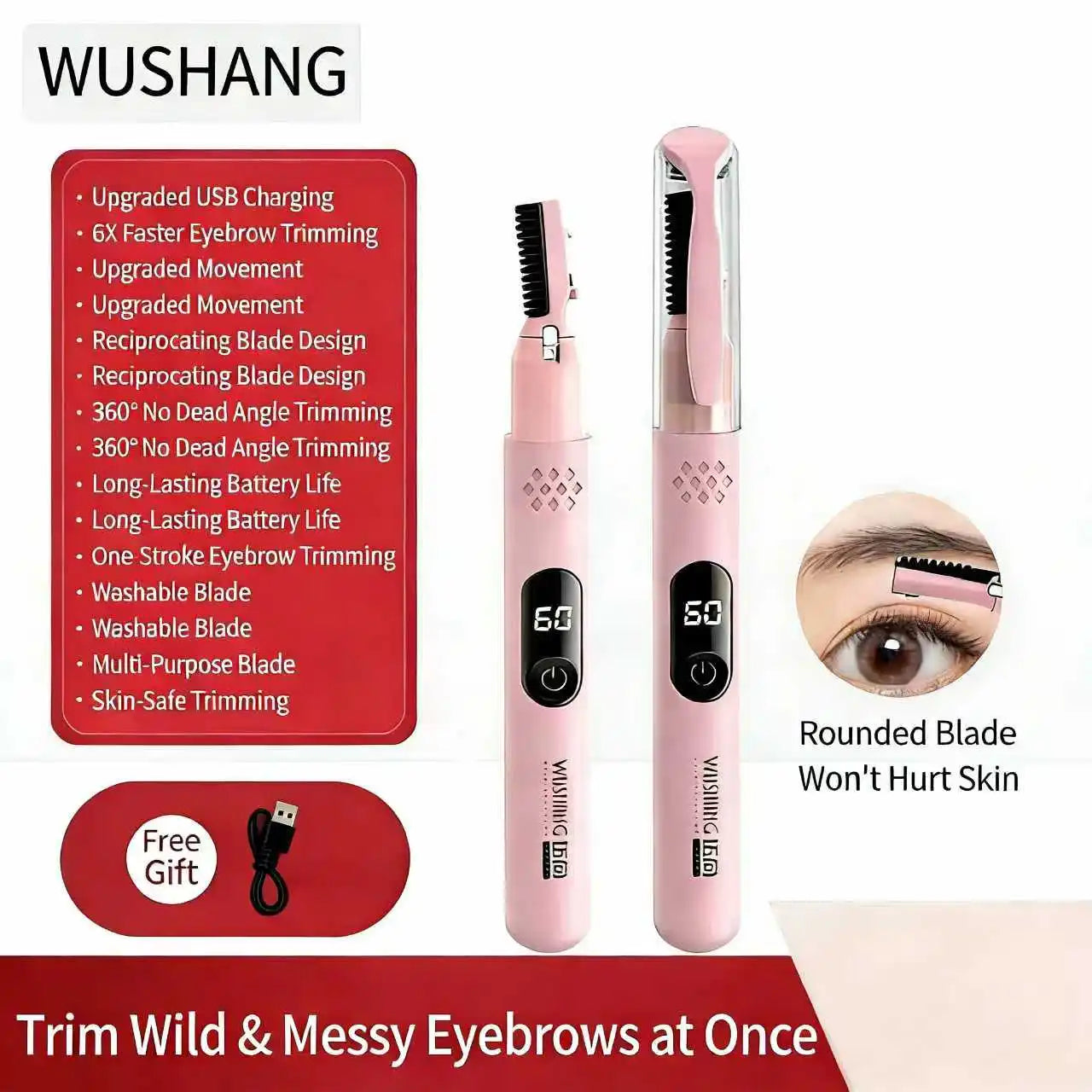 Electric Eyebrow Trimmer Razor Brow Shaping Portable Shaving with Duals Cutter Head Design Washable Hair Trimmer Razor Tools