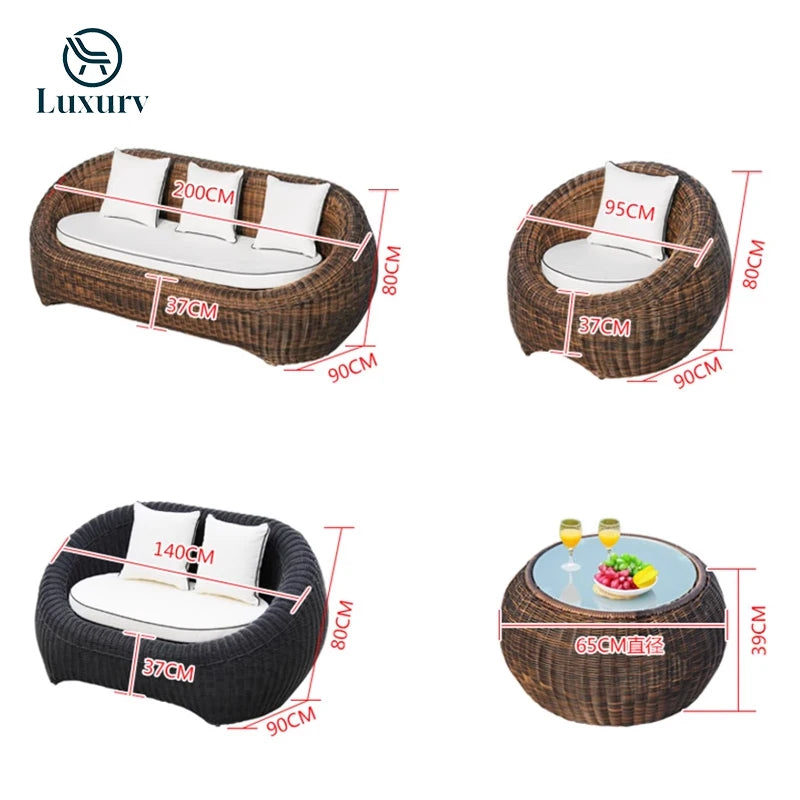 Outdoor Furniture Modern Luxury PE Rattan Wicker Patio Outdoor Garden Sofa Set