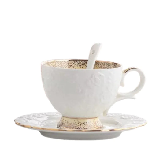 Vintage Ceramic Coffee Cup Spoon Plate Set Luxury Exquisite Latte Flower Tea Water Cup Creative European Style Tea Cup Set Cafe