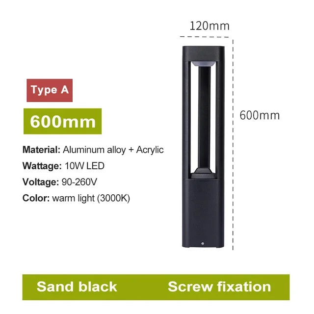 Outdoor LED Bollard Landscape Light Black Garden Pathway Lighting Fixtures Floor Lawn Lamp for Pillar Driveway Patio Yard Decora