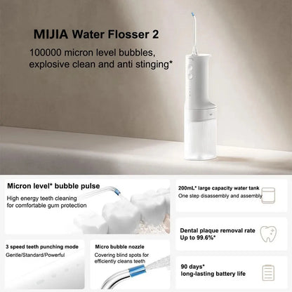 2025 New MIJIA Portable Oral Irrigator 2 Dental Teeth Whitening Flosser bucal tooth Cleaner vibration waterpulse Water Thread