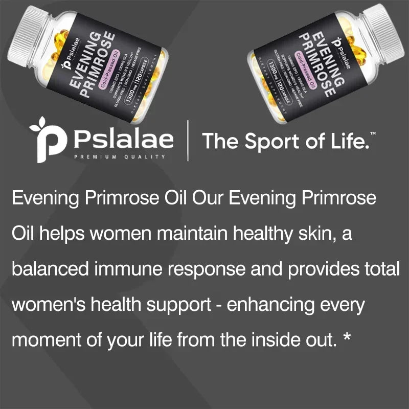 Evening Primrose Supplement Cold Pressed Oil - Contains Gelatin and Vegetable Glycerin To Promote Healthy Skin