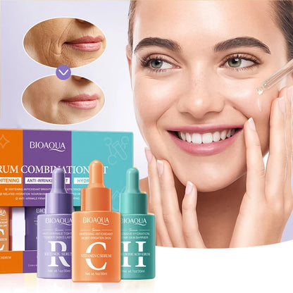 3pcs/set BIOAQUA Vitamin C Retinol Hyaluronic Acid Serum Moisturizing Whitening Anti Wrinkle Facial Essence Skin Care Sets
