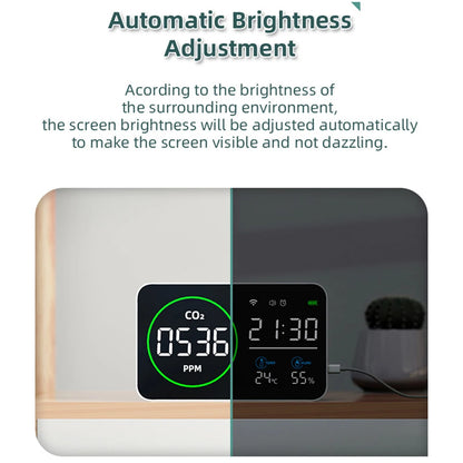 Smart WIFI 4 in 1 Air Quality Monitor Indoor IR CO2 Sensor Carbon Dioxide Detector Alarm Clock Temperature Humidity Tester
