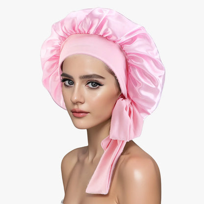 Large Silk Bonnet, Satin Bonnets for Women, Silky Sleep Cap with Tie Band, Braid Bonnet for Sleeping Curly Hair, Silk Hair Wrap,
