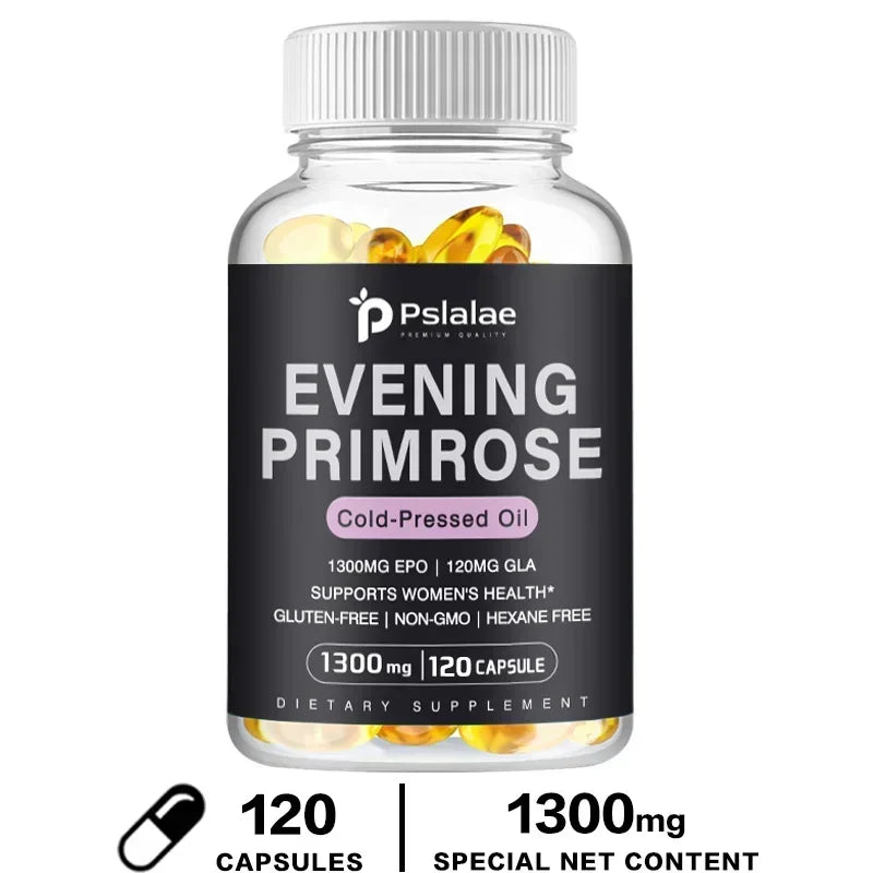 Evening Primrose Supplement Cold Pressed Oil - Contains Gelatin and Vegetable Glycerin To Promote Healthy Skin