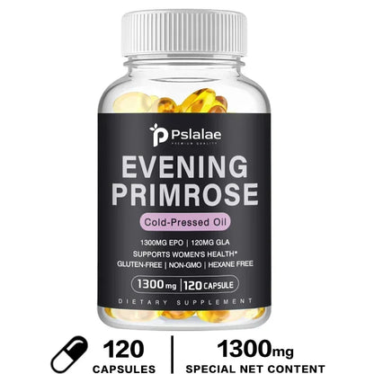 Evening Primrose Supplement Cold Pressed Oil - Contains Gelatin and Vegetable Glycerin To Promote Healthy Skin