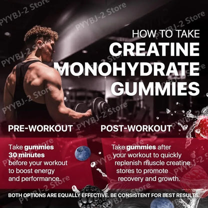 Creatine Monohydrate Gummies Raspberry & Blackberry Flavor Sugar Free for Men and Women Pre Workout Creatine Supplement 120count
