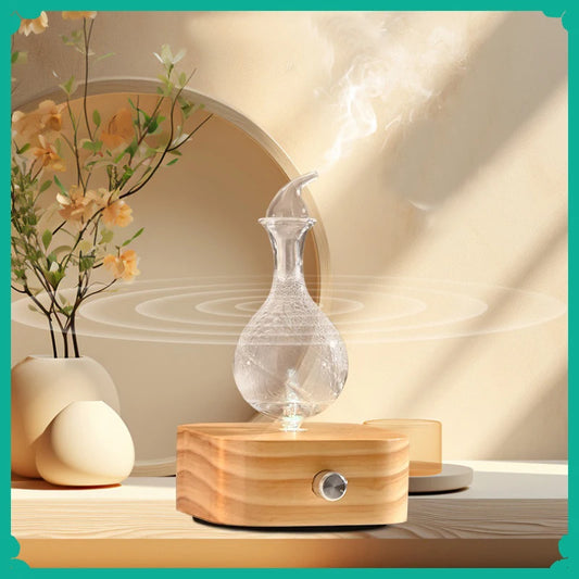 Essential Oil Diffuser Nebulizer 30ml Waterless Operated Aromatherapy Diffuser Wood and Glass Aroma Diffuser Scent Machine