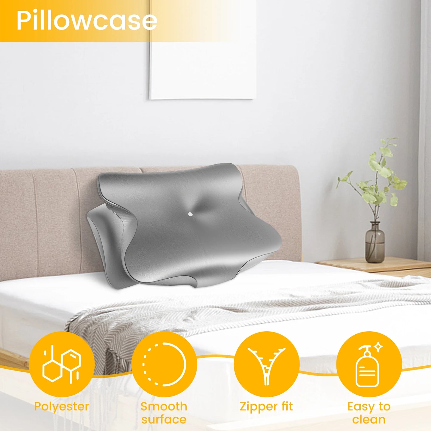 2PCS Smooth Satin Cervical Support Pillow Case Comfortable Machine Washable Ergonomic Sleeping Pillow Cover With Zipper