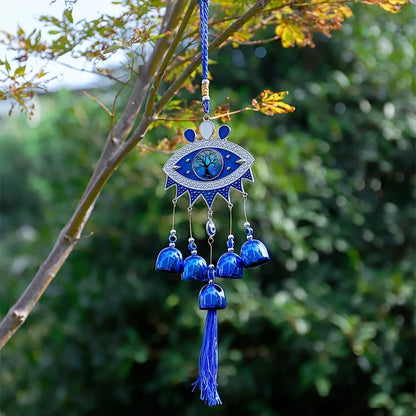Wind Chime Retro Pendant Devil's Eye Bell Wind Chime Blue Eyes Tassel Metal European and American Decorative Hanging Ornament Ethnic Wind Chime Window Outdoor Balcony Home Decoration