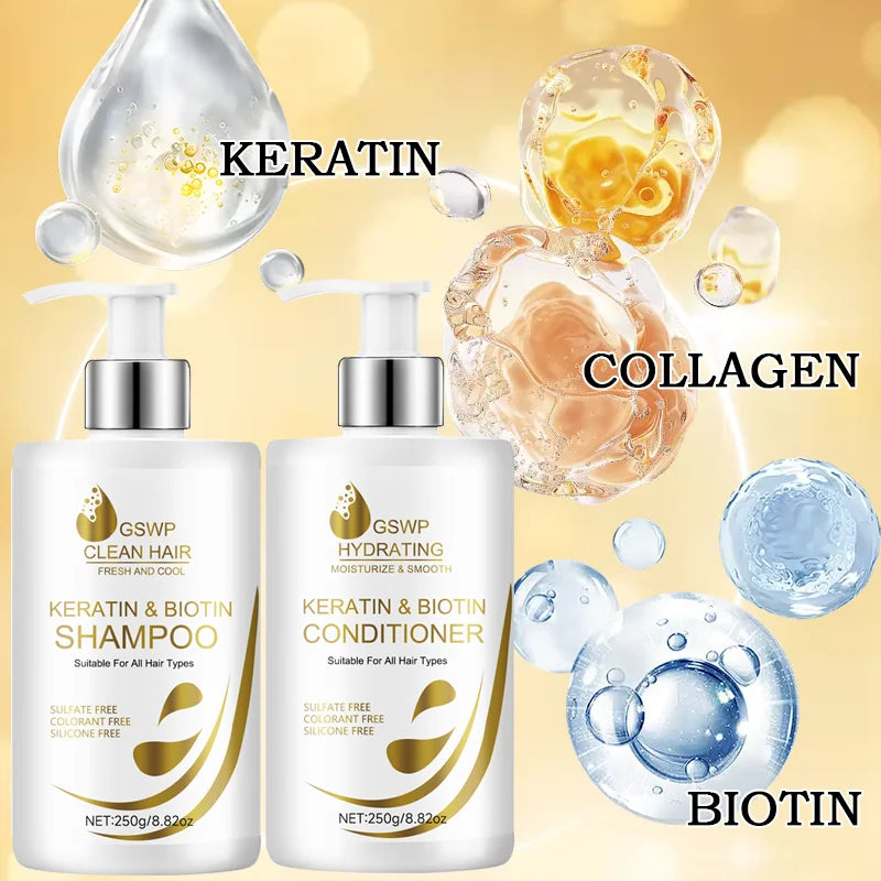 GSWP Large capacity Keratin Biotin Shampoo Conditioner Set: Rich lather, controls frizz, leaves hair smooth and shiny, 250g+250g