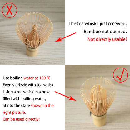 3pcs/set Matcha Set Bamboo Whisk Tea spoon Ceramic fittings Matcha Whisk (Chasen) Tea Spoon And Scoop (Chashaku) Tea-making Tool