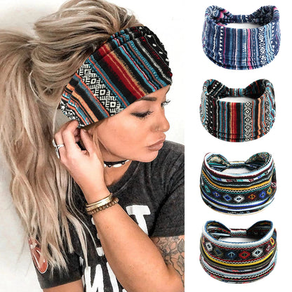 Boho Headbands Wide Knot Hair Scarf Floral Print Hairband Stretch Turban Headwrap Cotton Head Band Fashion Accessories for Women