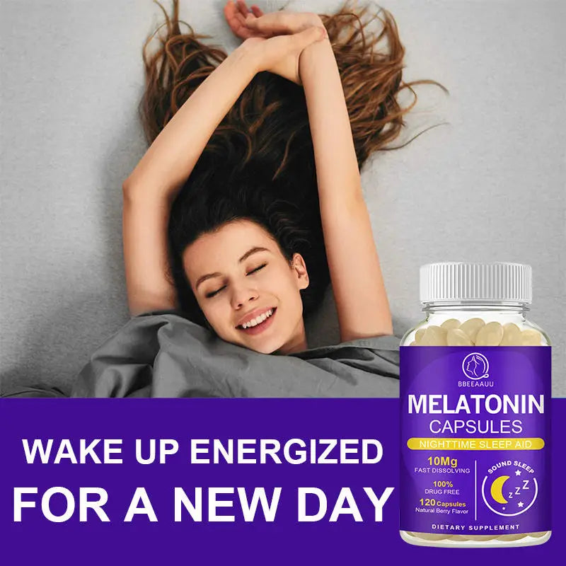 BBEEAAUU 10Mg Melatonin Capsules for Sleep Adult Insomnia Relax the Brain Deep Sleep Adjust Sleep Time Better Sleep