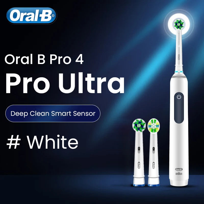 Oral B Pro Ultra Electric Toothbrush 30S Smart Timer Pressure Pro 4 Modes Gum Care Deep Clean Tooth Brushes with 3 Brush Heads