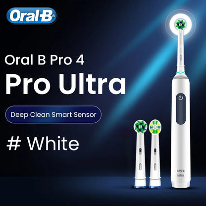 Oral B Pro Ultra Electric Toothbrush 30S Smart Timer Pressure Pro 4 Modes Gum Care Deep Clean Tooth Brushes with 3 Brush Heads