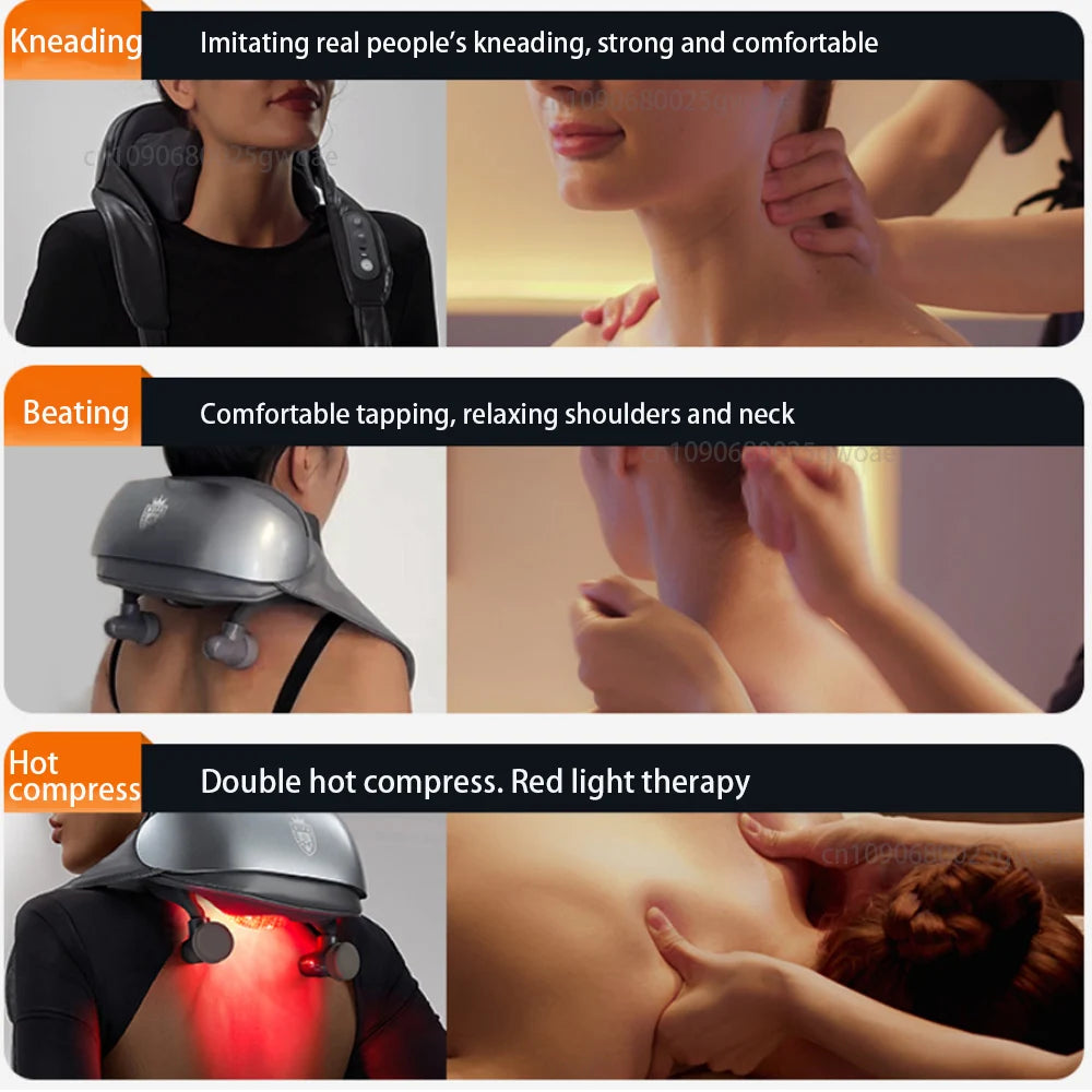 New Neck Shoulder Massager Deep Tissue Shiatsu Back Massagers with Heat for Pain Relief Kneading Beating Muscles Massage