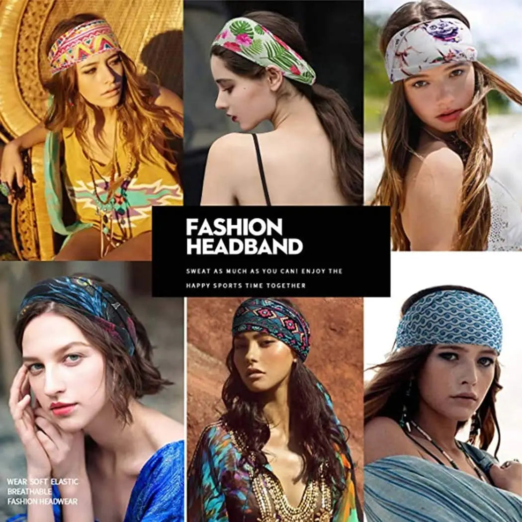 Boho Headbands Wide Knot Hair Scarf Floral Print Hairband Stretch Turban Headwrap Cotton Head Band Fashion Accessories for Women