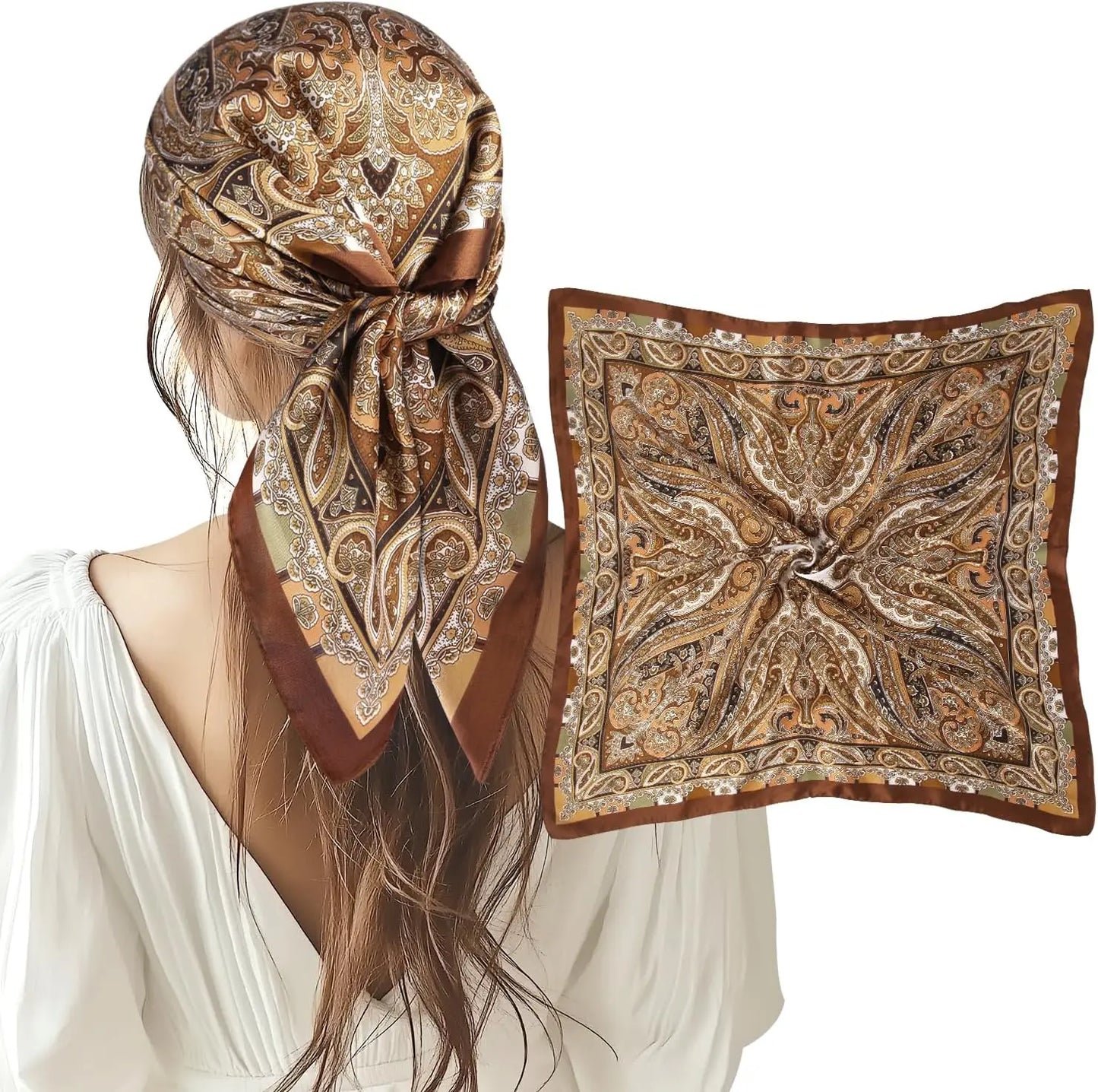 1 Pcs 27.5 Inches Satin Head Scarf Silk Like Hair Scarf Stain Bandana Hair Wrap Neck Scarf for Women(Brown)