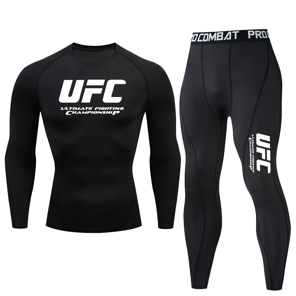 Summer Outdoor Sportswear, Sun Protection Clothing, Quick Drying Tight Fitting T-shirt Pants, Fitness Suit, UFC Printed Suit